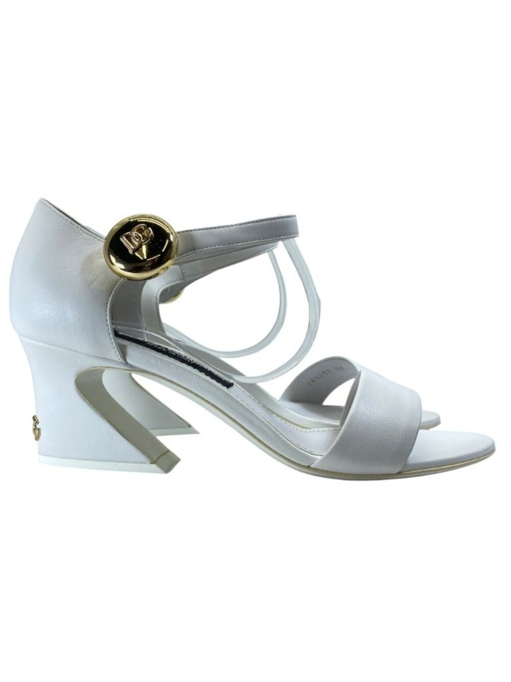 Dolce & Gabbana DG Logo Sandals Heels White Gold Leather & 38 Classic - Picture 5 of 10